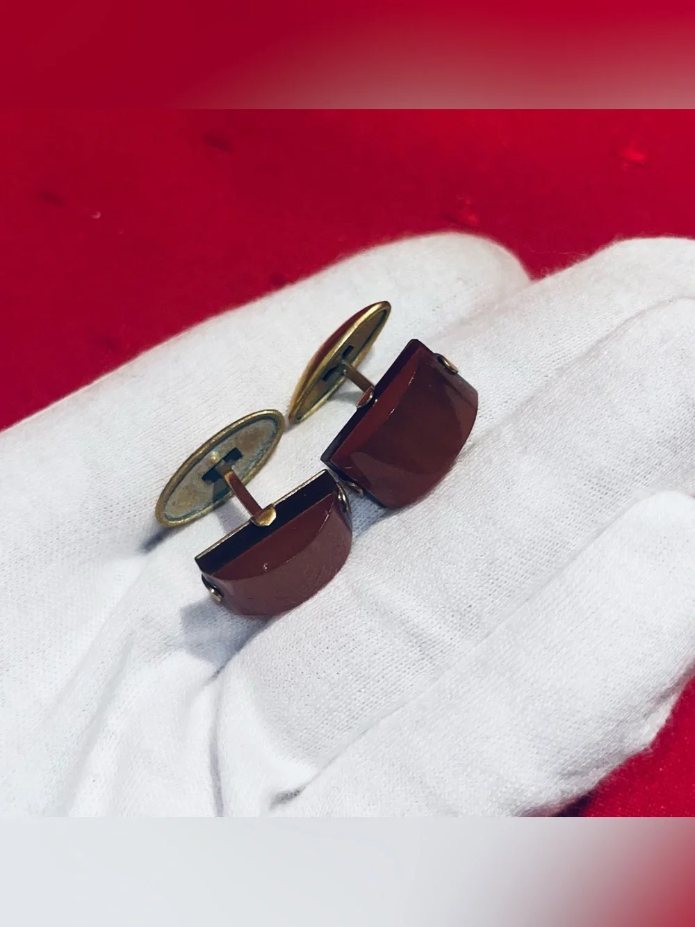 Vintage Men's Cufflinks With Amber, gold plated